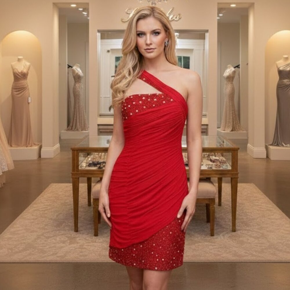 Tony Bowls Vibrant Red One-Shoulder Dress